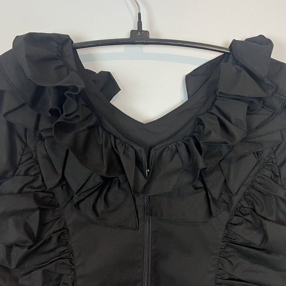 Ravel Black Emo Blouse Ruching Zipper Front Long Sleeve Small Dark Grunge NWT - Picture 2 of 9